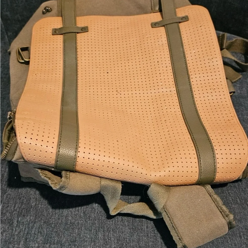 Disney Olive Canvas Backpack with Tan Perforated Flap